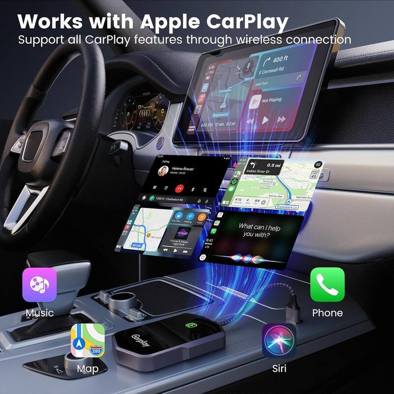 Etokfoks Convert Factory Wired to Wireless Carplay Dongle Plug and Play Carplay Wireless Stable Fast Connection No Latency, Gray - MLSA04-3LT183