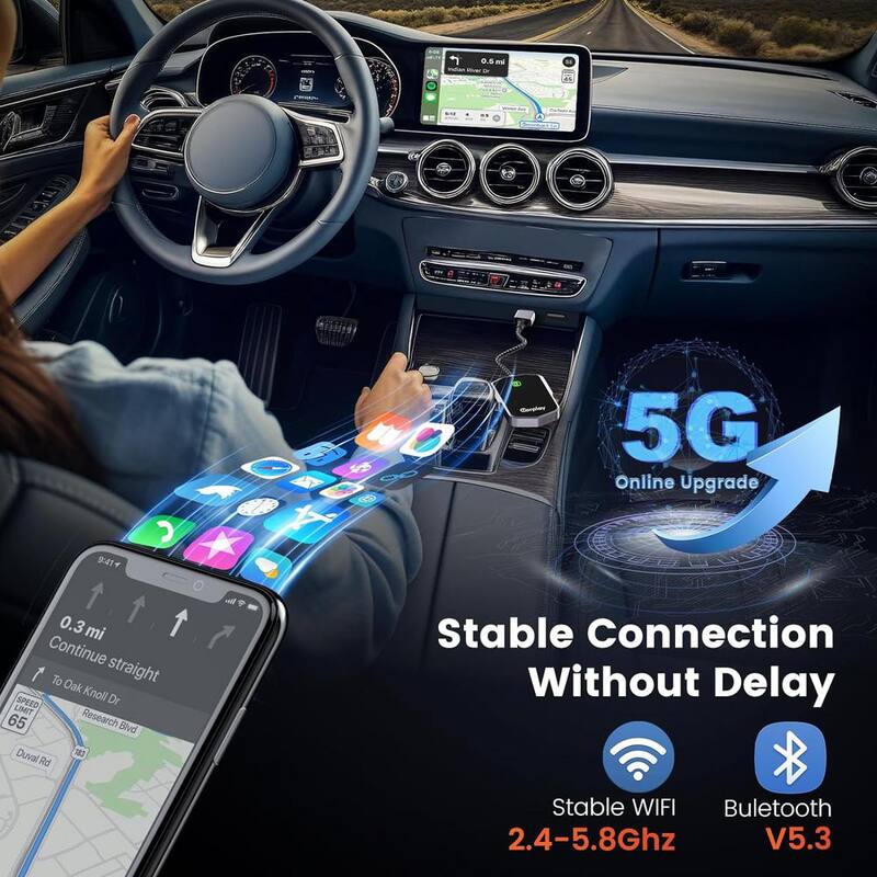 Etokfoks Convert Factory Wired to Wireless Carplay Dongle Plug and Play Carplay Wireless Stable Fast Connection No Latency, Gray - MLSA04-3LT183