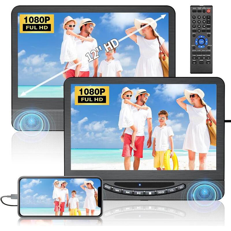 Etokfoks 12" Portable DVD Player for Car with 1080P HDMI Input Car DVD Player Dual Screen w/ Full HD Digital Signal Support USB - MLSA04-3LT181