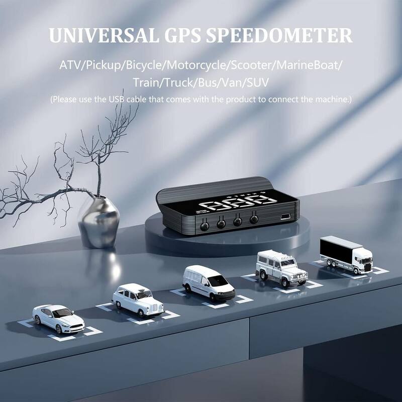 Etokfoks Heads Up Display Digital GPS Speedometer w/Speed/Travel Direction Function/Overspeed Alarm/Fatigue Driving Alarm, Black - MLSA04-3LT180