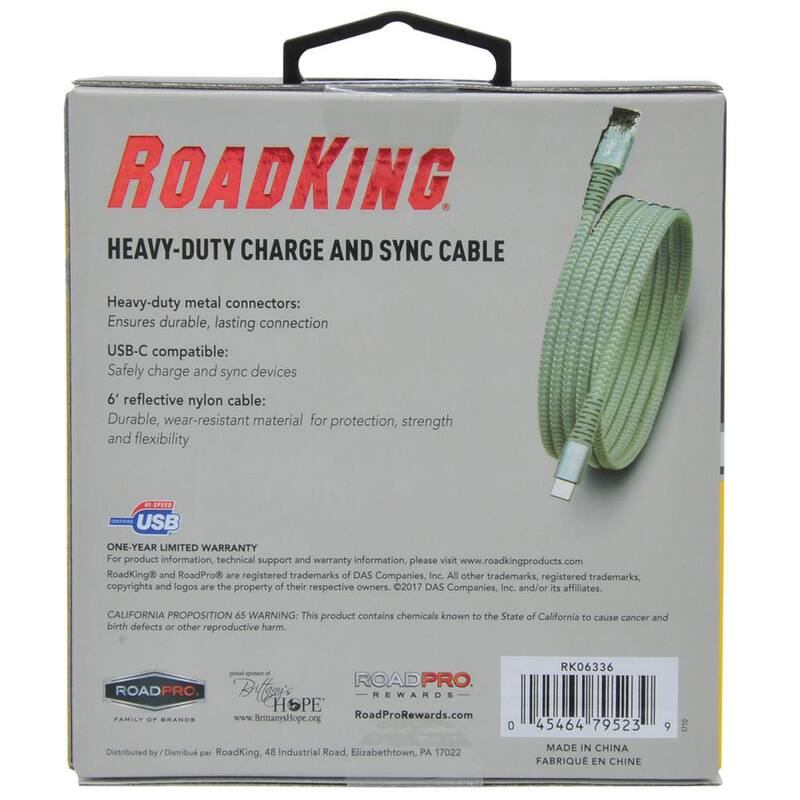 RoadKing MobileSpec 6 ft. Heavy-Duty USB-C Charge and Sync Cable in Silver - RK06336