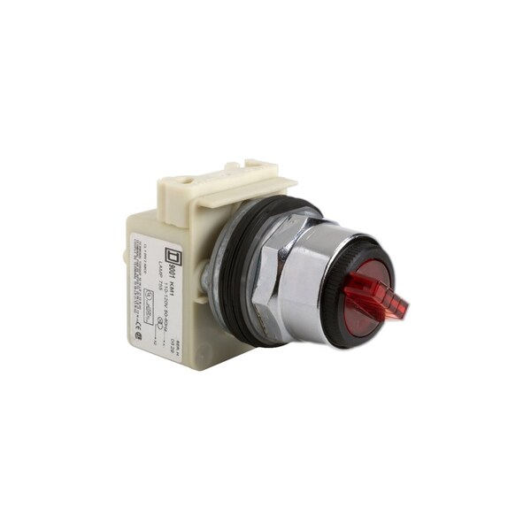 Cabeza de interruptor selector iluminado Schneider Electric, Harmony 9001K, metal, mango estándar, rojo, 30mm, 2 posiciones, se queda en su lugar, 110-120V - 9001K11J1R