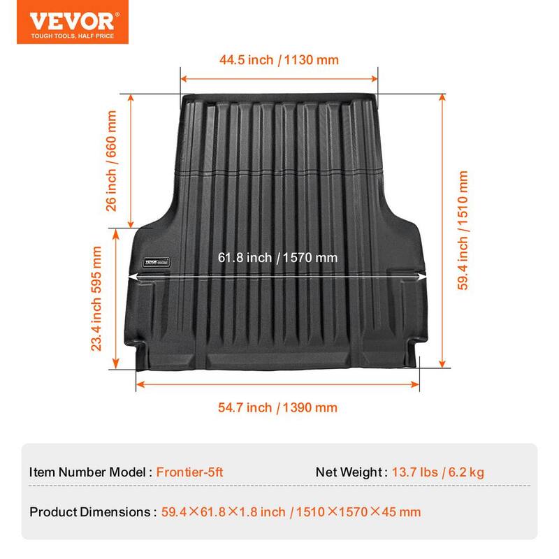 VEVOR Truck Bed Mat,Compatible with Nissan Frontier,TPE Truck Bed Liner Mat Fits for 5 ft. Bed,Thick and Heavy-Duty - TPEKCCCDTPERAC64QV0