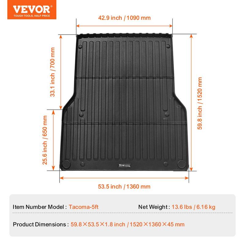 VEVOR Truck Bed Mat,Compatible with Toyota Tacoma,TPE Truck Bed Liner Mat Fits for 5 ft. Bed,Thick and Heavy-Duty - TPEKCCCDTPEFF55UGV0