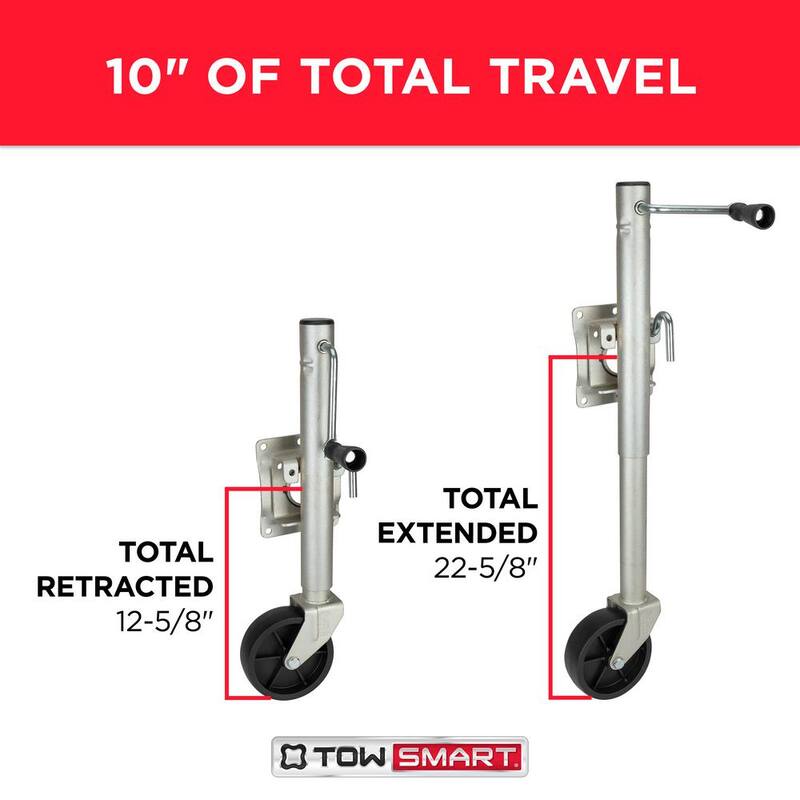 TowSmart 1,000 lbs. Capacity 10 in. Lift Side Wind Swing Down Bolt On Trailer Jack - 7286