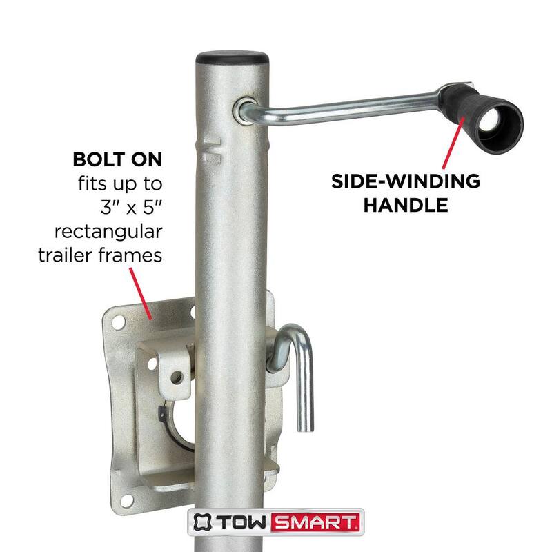 TowSmart 1,000 lbs. Capacity 10 in. Lift Side Wind Swing Down Bolt On Trailer Jack - 7286