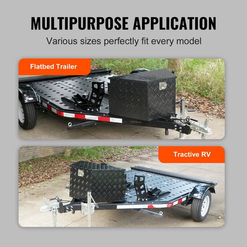 VEVOR Trailer Tongue Box 39 in. L Aluminum Alloy Diamond Plate Truck Tool Box with Lock and Keys for Pickup, Truck RV, Black - TC3916512INCHDMIJV0