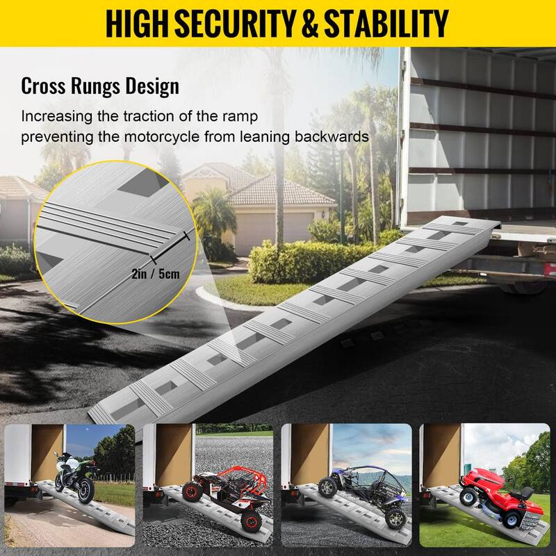 VEVOR 60 in. x 12 in. Aluminum Trailer Ramps 6000 lbs. Loading Cargo Ramp Total Beavertail Hook End for Truck, ATV (2-Piece) - LHJPD60X12IN2ZZ01V0
