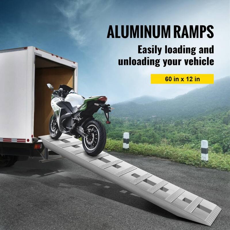 VEVOR 60 in. x 12 in. Aluminum Trailer Ramps 6000 lbs. Loading Cargo Ramp Total Beavertail Hook End for Truck, ATV (2-Piece) - LHJPD60X12IN2ZZ01V0