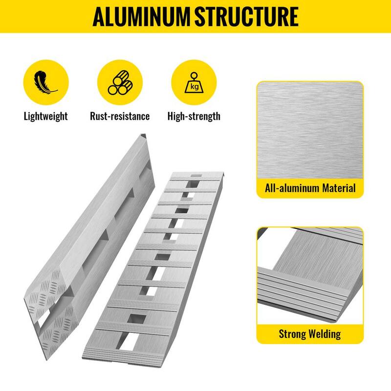 VEVOR 60 in. x 12 in. Aluminum Trailer Ramps 6000 lbs. Loading Cargo Ramp Total Beavertail Hook End for Truck, ATV (2-Piece) - LHJPD60X12IN2ZZ01V0