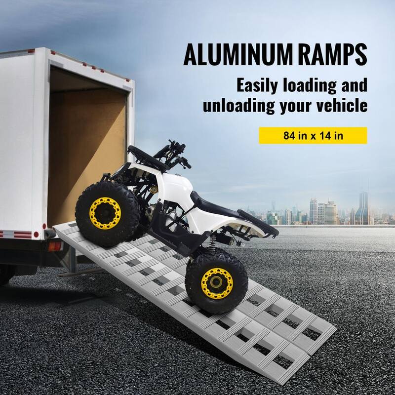 VEVOR Aluminum Trailer Ramps 84 in. x 14 in. 6000 lbs. Loading Car Ramps for Tractors Truck Snow Blowers ATVs UTV (2-Pieces) - LHJPD84X14IN2ZZ01V0