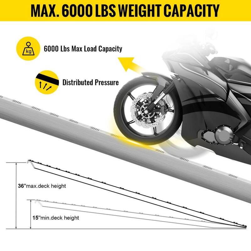 VEVOR Aluminum Trailer Ramps 84 in. x 14 in. 6000 lbs. Loading Car Ramps for Tractors Truck Snow Blowers ATVs UTV (2-Pieces) - LHJPD84X14IN2ZZ01V0