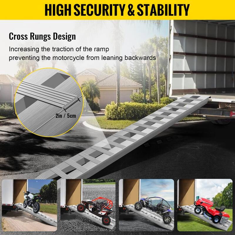 VEVOR Aluminum Trailer Ramps 84 in. x 14 in. 6000 lbs. Loading Car Ramps for Tractors Truck Snow Blowers ATVs UTV (2-Pieces) - LHJPD84X14IN2ZZ01V0