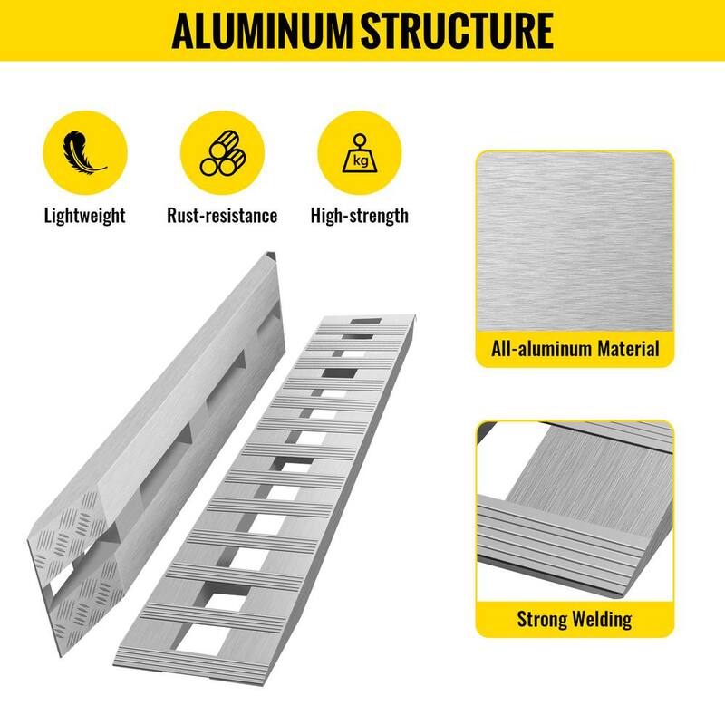 VEVOR Aluminum Trailer Ramps 84 in. x 14 in. 6000 lbs. Loading Car Ramps for Tractors Truck Snow Blowers ATVs UTV (2-Pieces) - LHJPD84X14IN2ZZ01V0