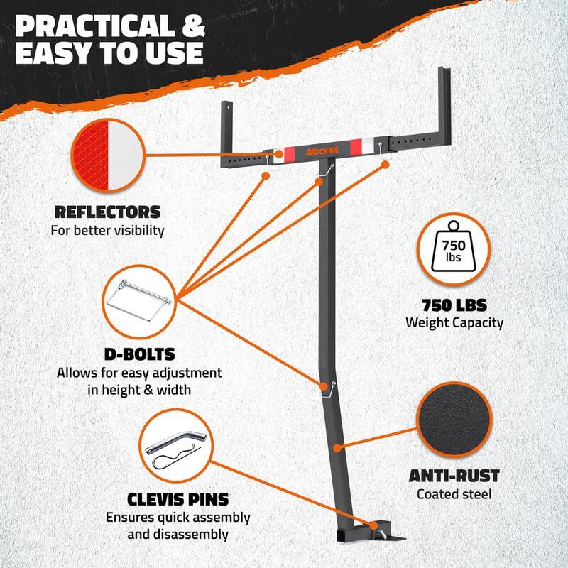 Mockins 750 lbs. Capacity Pickup Truck Bed Extender with Flag, Stabilizer and Ratchet Straps, 2-in-1 Design - MA-41