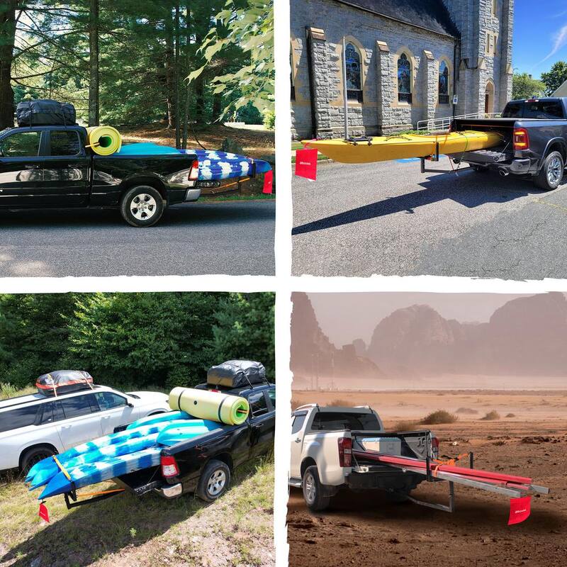 Mockins 750 lbs. Capacity Pickup Truck Bed Extender with Flag, Stabilizer and Ratchet Straps, 2-in-1 Design - MA-41