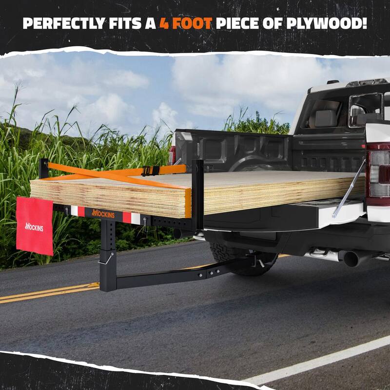 Mockins 750 lbs. Capacity Pickup Truck Bed Extender with Flag, Stabilizer and Ratchet Straps, 2-in-1 Design - MA-41