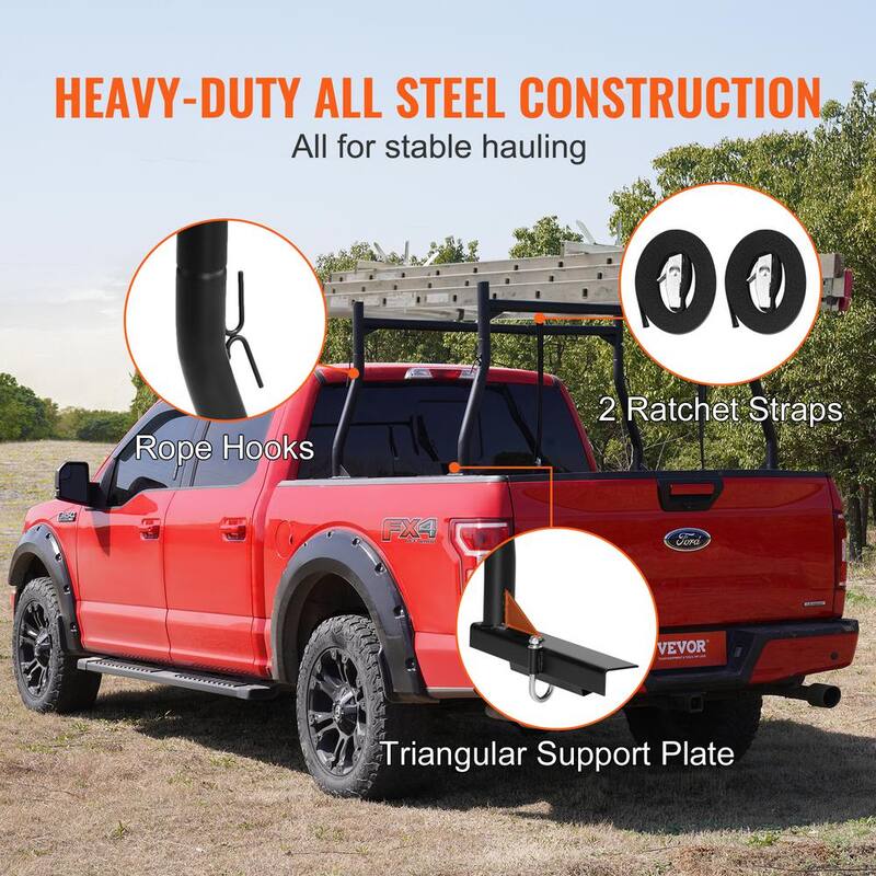 VEVOR Truck Rack 46 in. to 71 in. Extendable Truck Ladder Rack 800 lbs. Capacity Steel Ladder Rack for Kayak Surfboard Lumber - PKHJHJGXLSB511V0SV0