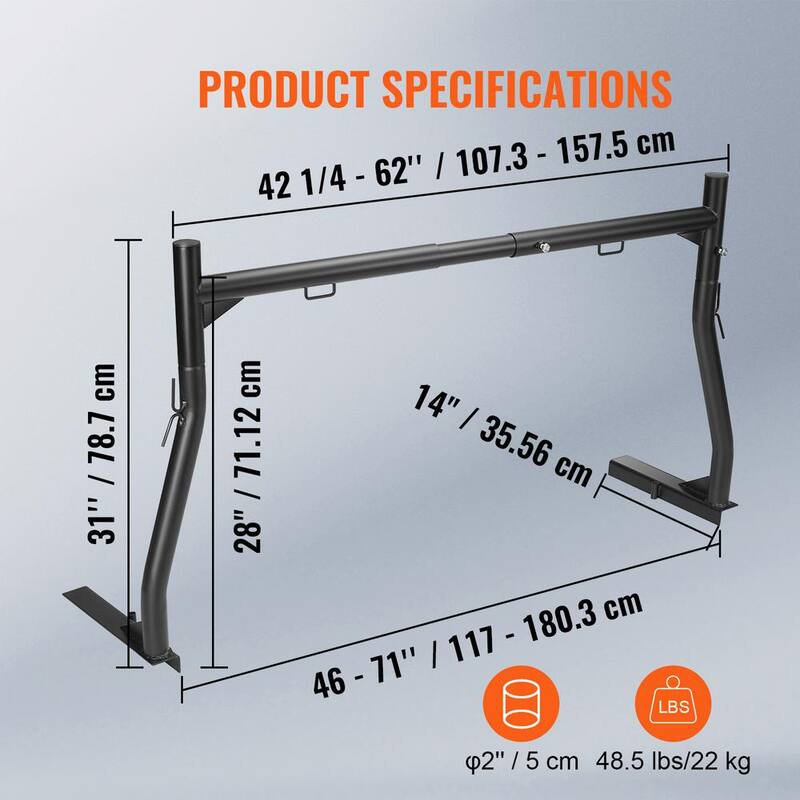 VEVOR Truck Rack 46 in. to 71 in. Extendable Truck Ladder Rack 800 lbs. Capacity Steel Ladder Rack for Kayak Surfboard Lumber - PKHJHJGXLSB511V0SV0