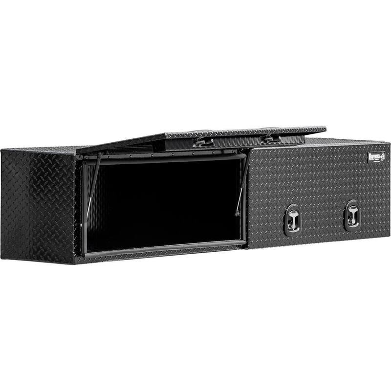 Buyers Products Company 18 in. x 16 in. x 96 in Black Diamond Tread Aluminum Top Mount Truck Tool Box with Flip-Up Doors - 1721770