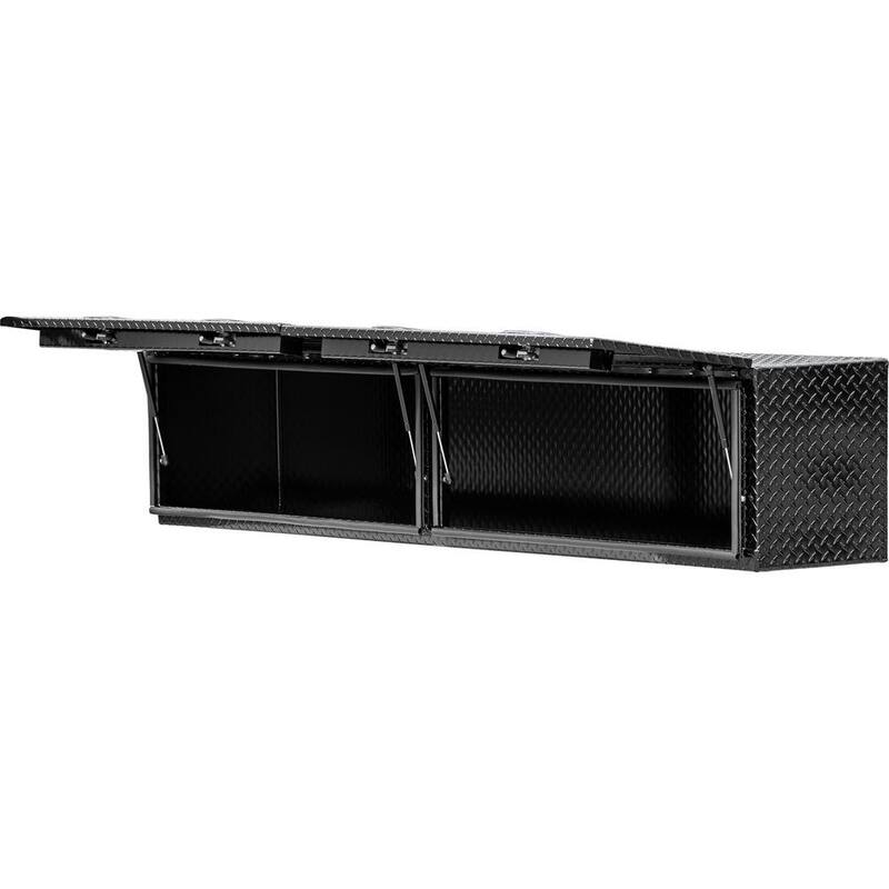 Buyers Products Company 18 in. x 16 in. x 96 in Black Diamond Tread Aluminum Top Mount Truck Tool Box with Flip-Up Doors - 1721770