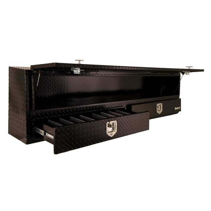 Buyers Products Company 88 in. Black Diamond Tread Aluminum Top Mount Truck Tool Box with Drawer - 1725651