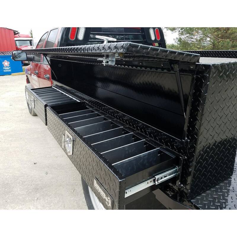 Buyers Products Company 88 in. Black Diamond Tread Aluminum Top Mount Truck Tool Box with Drawer - 1725651