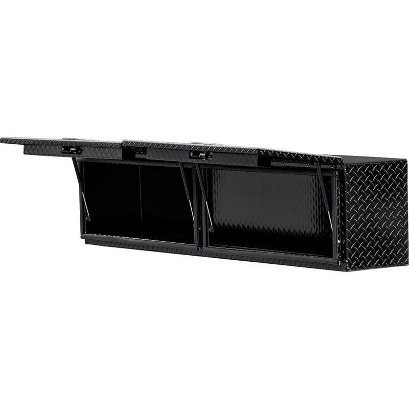 Buyers Products Company 18 in. x 16 in. x 72 in. Gloss Black Diamond Tread Aluminum Topsider Truck Box with Flip-Up Doors - 1721363