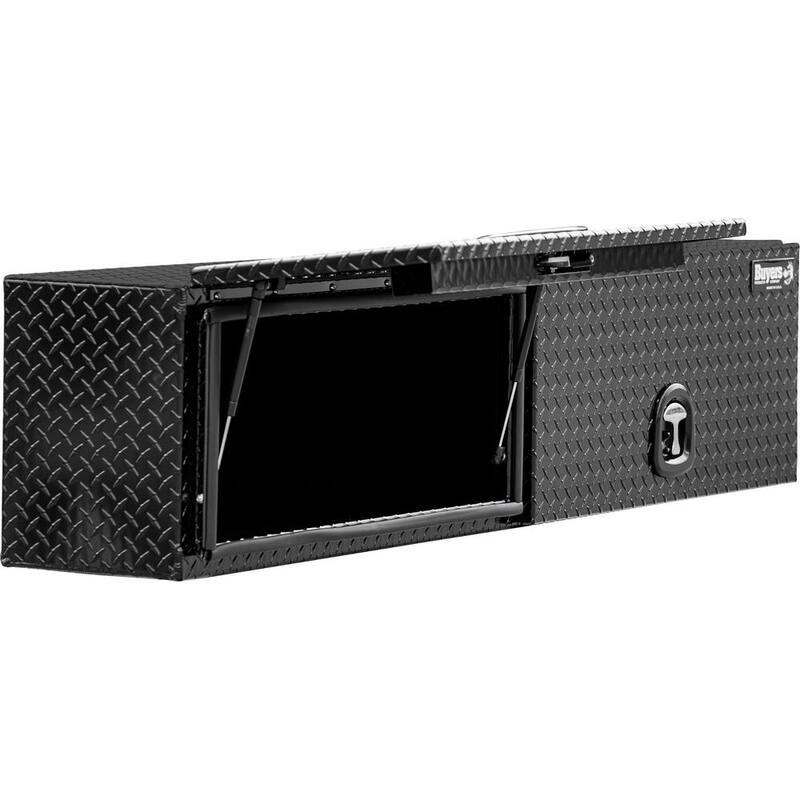 Buyers Products Company 18 in. x 16 in. x 72 in. Gloss Black Diamond Tread Aluminum Topsider Truck Box with Flip-Up Doors - 1721363