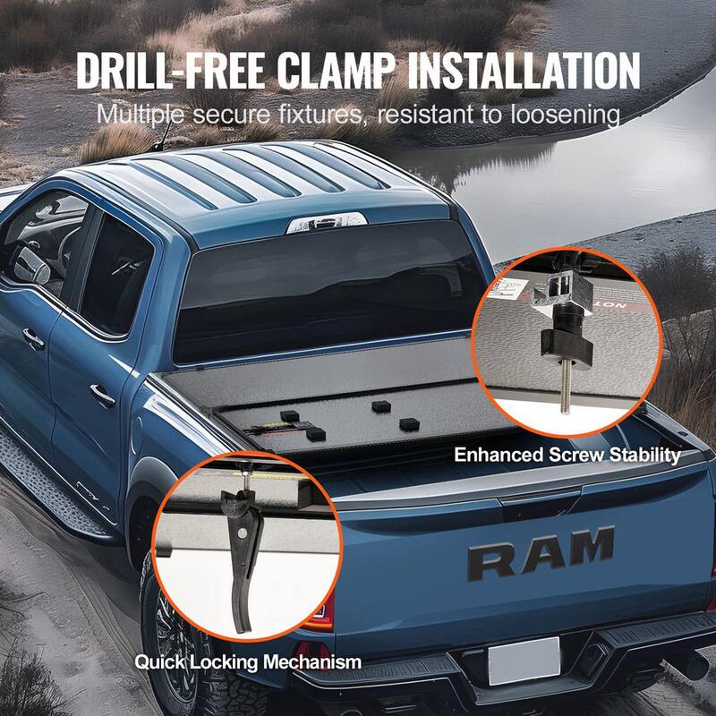 VEVOR Tri-Fold Truck Bed Tonneau Cover Compatible with 2009-2024 Ram 1500 (19-24 Classic/New Body) Fleetside 5.7 ft. Bed - ZDSKCHBXGZDS4EZE5V9