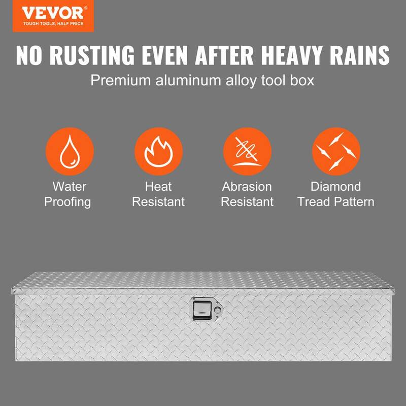 VEVOR 48 in. L x 15 in. W x 15 in. H Top Mount Truck Tool Box Aluminum Bar Tread Tool Box with Lock 2 Keys for Pick Up Truck - LCZXG48X15X1541ZWV0