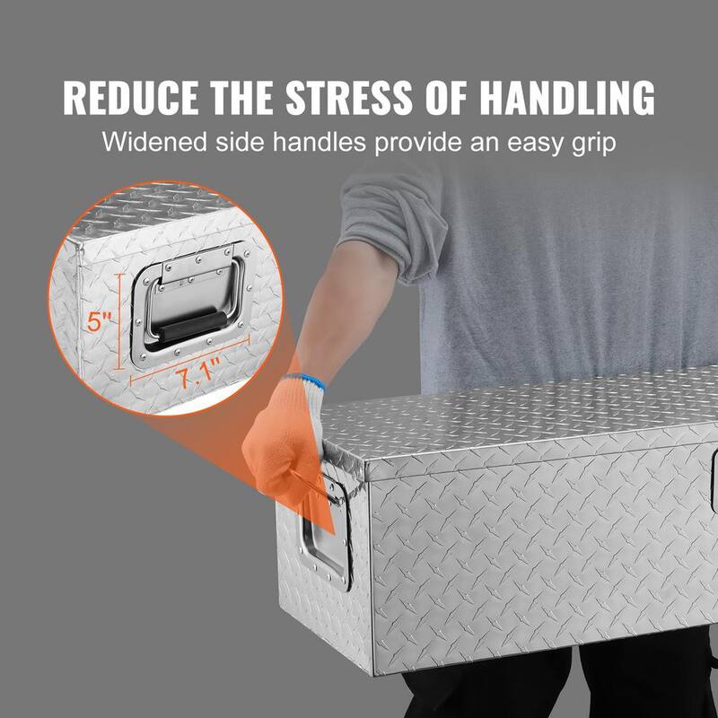 VEVOR 48 in. L x 15 in. W x 15 in. H Top Mount Truck Tool Box Aluminum Bar Tread Tool Box with Lock 2 Keys for Pick Up Truck - LCZXG48X15X1541ZWV0