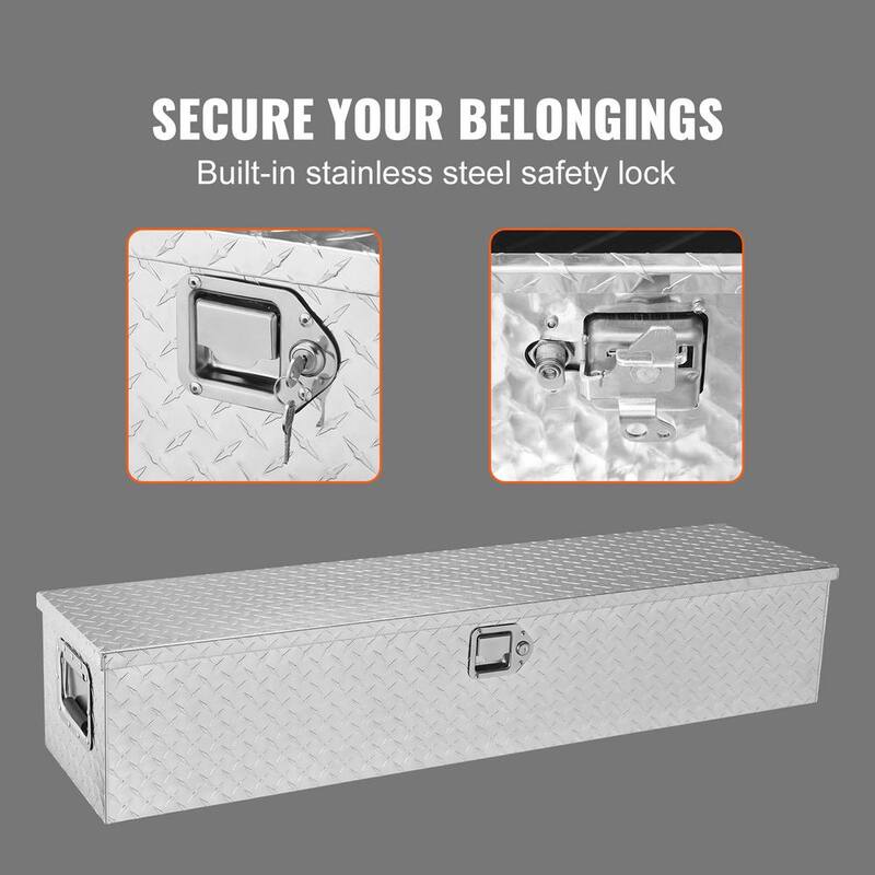 VEVOR 48 in. L x 15 in. W x 15 in. H Top Mount Truck Tool Box Aluminum Bar Tread Tool Box with Lock 2 Keys for Pick Up Truck - LCZXG48X15X1541ZWV0