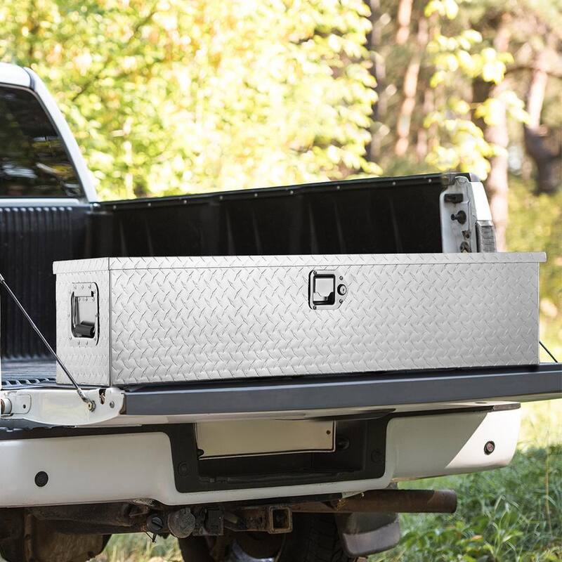 VEVOR 48 in. L x 15 in. W x 15 in. H Top Mount Truck Tool Box Aluminum Bar Tread Tool Box with Lock 2 Keys for Pick Up Truck - LCZXG48X15X1541ZWV0