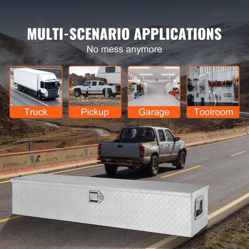 VEVOR 48 in. L x 15 in. W x 15 in. H Top Mount Truck Tool Box Aluminum Bar Tread Tool Box with Lock 2 Keys for Pick Up Truck - LCZXG48X15X1541ZWV0