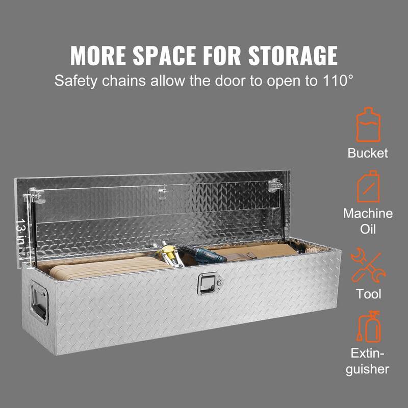 VEVOR 48 in. L x 15 in. W x 15 in. H Top Mount Truck Tool Box Aluminum Bar Tread Tool Box with Lock 2 Keys for Pick Up Truck - LCZXG48X15X1541ZWV0