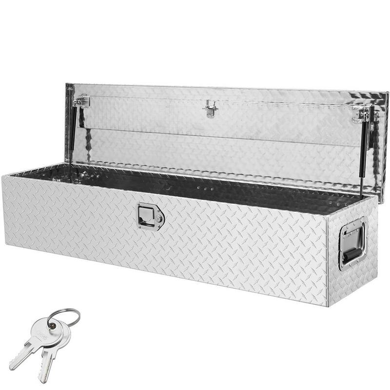 VEVOR 48 in. L x 15 in. W x 15 in. H Top Mount Truck Tool Box Aluminum Bar Tread Tool Box with Lock 2 Keys for Pick Up Truck - LCZXG48X15X1541ZWV0