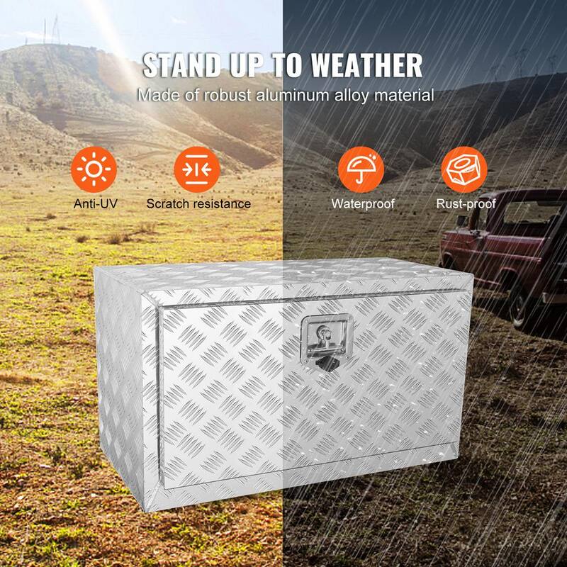 VEVOR 60 in. x 17 in. x 18 in. Underbody Truck Tool Box Aluminum Pickup Storage Box with Keys T-Handle Latch for Truck Trailer - CDK601718INCHTP08V0