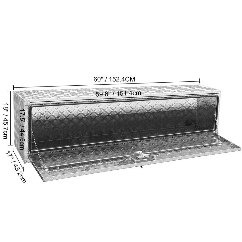 VEVOR 60 in. x 17 in. x 18 in. Underbody Truck Tool Box Aluminum Pickup Storage Box with Keys T-Handle Latch for Truck Trailer - CDK601718INCHTP08V0