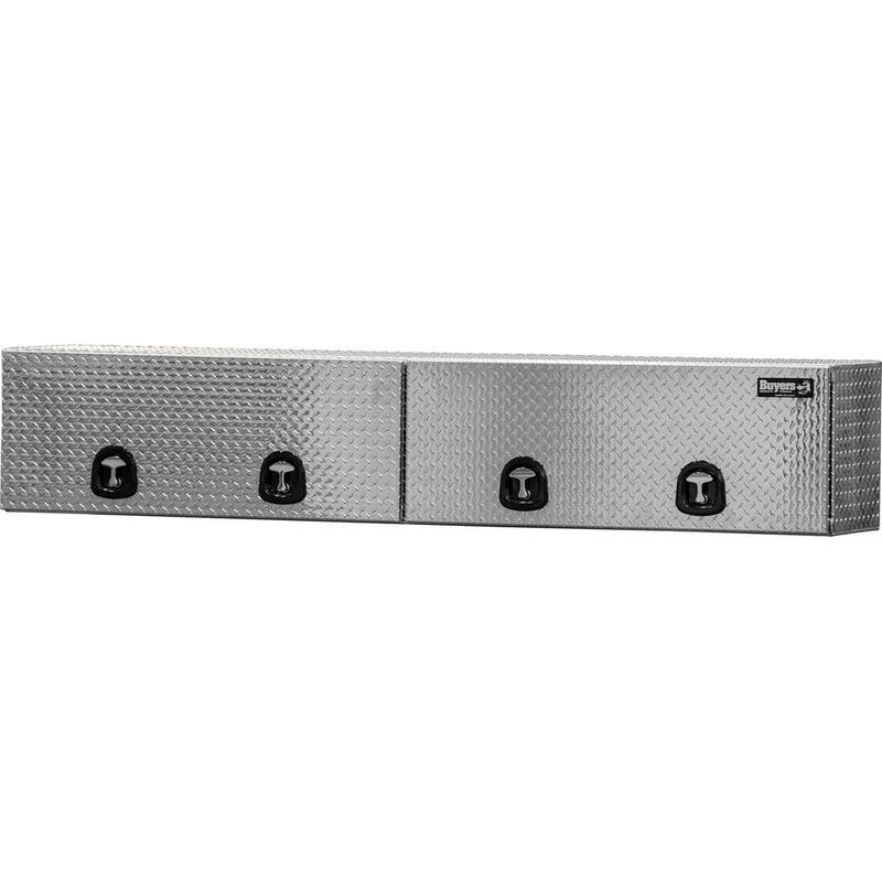 Buyers Products Company 18 in. x 16 in. x 96 in Diamond Tread Aluminum Top Mount Truck Tool Box with Flip-Up Doors - 1701770