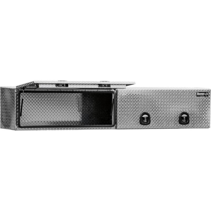 Buyers Products Company 18 in. x 16 in. x 96 in Diamond Tread Aluminum Top Mount Truck Tool Box with Flip-Up Doors - 1701770