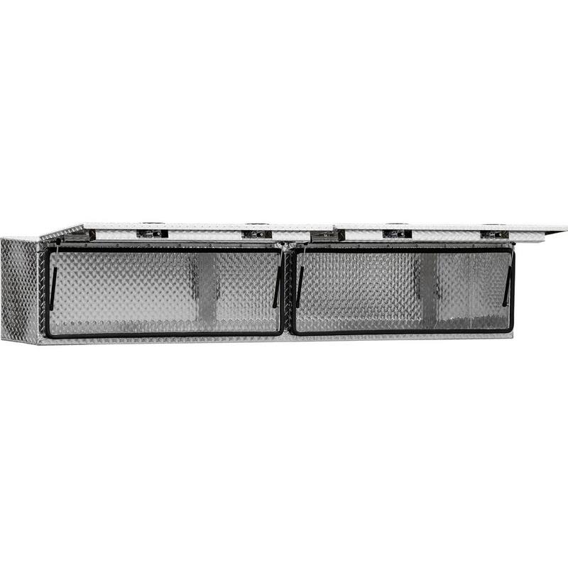 Buyers Products Company 18 in. x 16 in. x 96 in Diamond Tread Aluminum Top Mount Truck Tool Box with Flip-Up Doors - 1701770