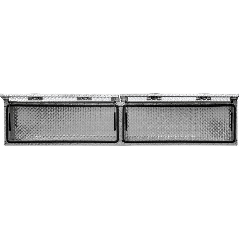 Buyers Products Company 18 in. x 16 in. x 96 in Diamond Tread Aluminum Top Mount Truck Tool Box with Flip-Up Doors - 1701770