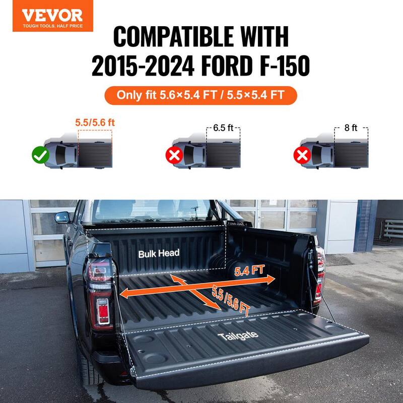 VEVOR Tri-Fold Truck Bed Tonneau Cover Compatible with 2015-2024 Ford F-150 Styleside 5.5 ft. Bed Fit 5.6 ft. x 5.4 ft. Bed - ZDSKCHBXGZDSAG4TNV9