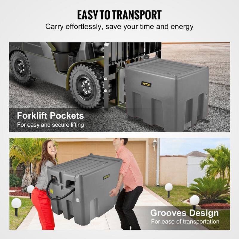 VEVOR Portable Diesel Tank, 116 Gal. Capacity and 10 GPM Flow Rate, Diesel Fuel Tank with 12V Electric Transfer Pump, Gray - SLYXJLBDDWC79VOFMV0-730