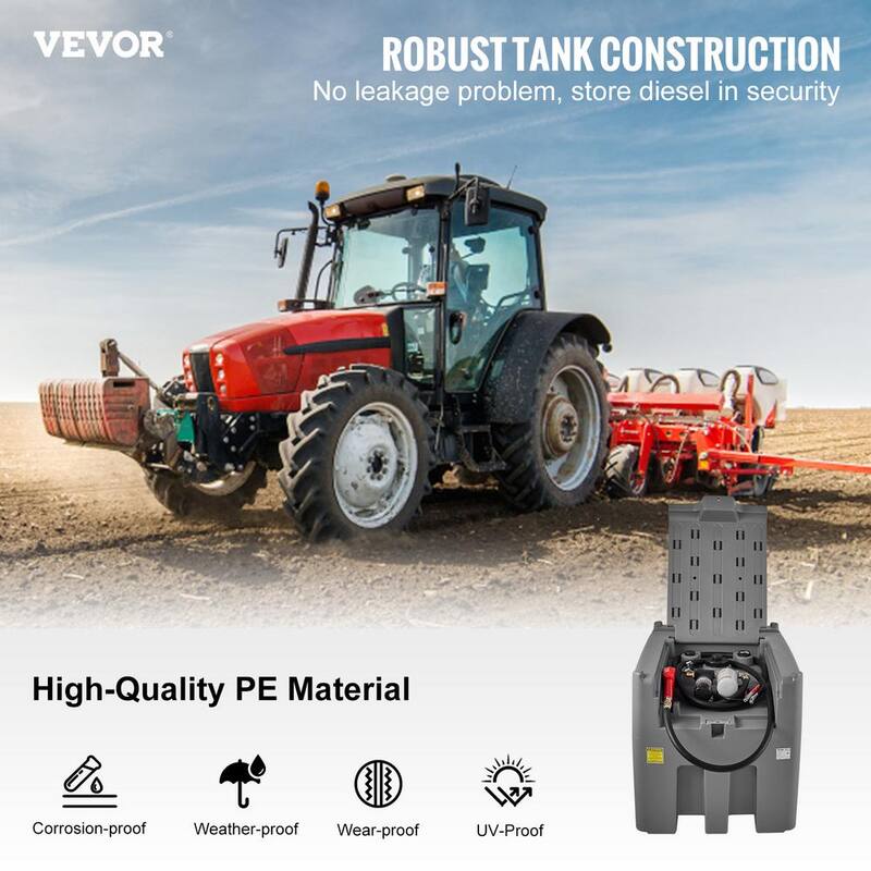 VEVOR Portable Diesel Tank, 116 Gal. Capacity and 10 GPM Flow Rate, Diesel Fuel Tank with 12V Electric Transfer Pump, Gray - SLYXJLBDDWC79VOFMV0-730
