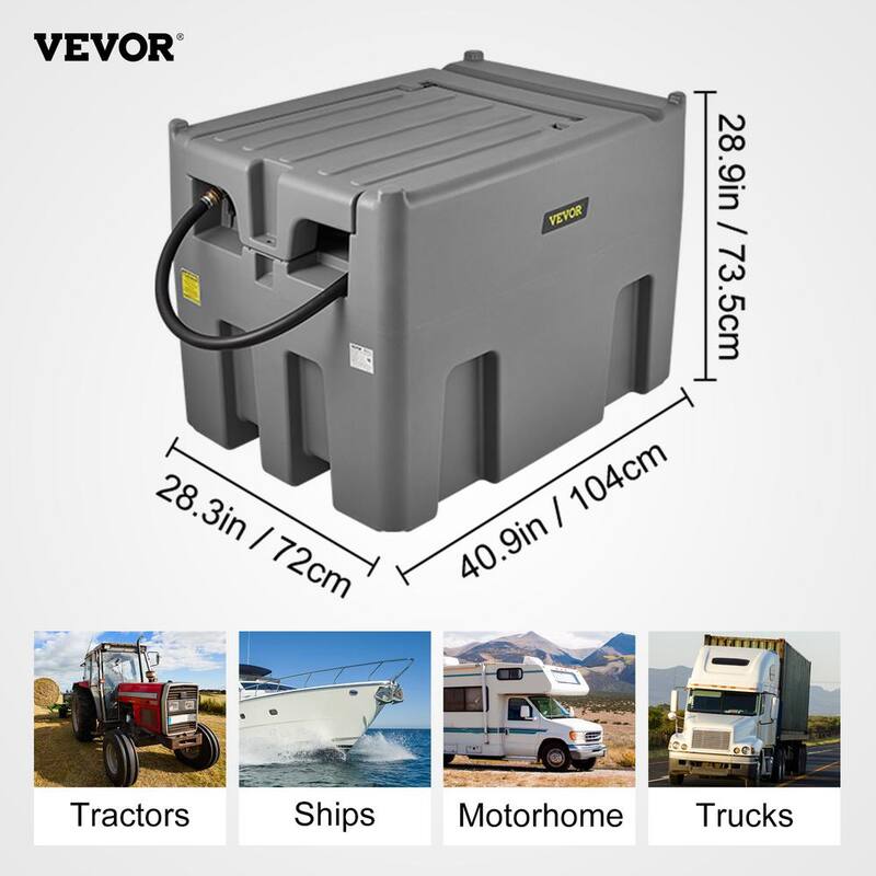 VEVOR Portable Diesel Tank, 116 Gal. Capacity and 10 GPM Flow Rate, Diesel Fuel Tank with 12V Electric Transfer Pump, Gray - SLYXJLBDDWC79VOFMV0-730