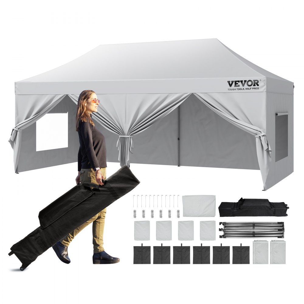 VEVOR 10x20 FT Pop up Canopy with Removable Sidewalls, Instant Canopies Portable Gazebo & Wheeled Bag, UV Resistant Waterproof, Enclosed Canopy Tent for Outdoor Events, Patio, Backyard, Party, Parking - DCSYPBS1020FTSS9LV0