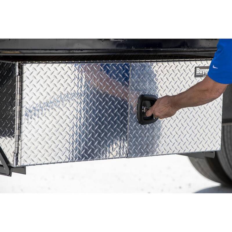 Buyers Products Company 18 in. x 18 in. x 48 in. Diamond Plate Tread Aluminum Underbody Truck Tool Box with Barn Door - 1705210