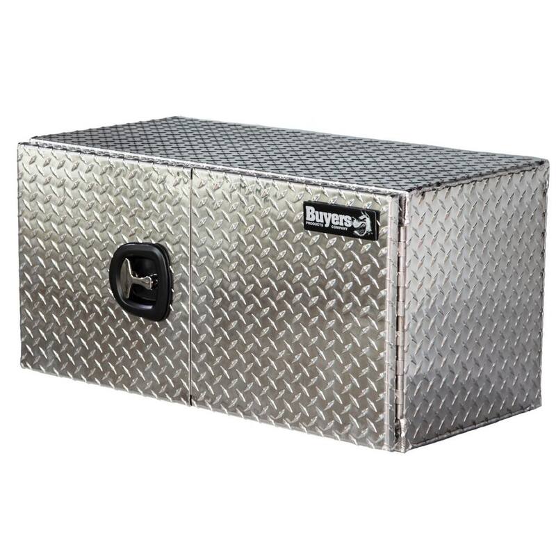 Buyers Products Company 18 in. x 18 in. x 48 in. Diamond Plate Tread Aluminum Underbody Truck Tool Box with Barn Door - 1705210